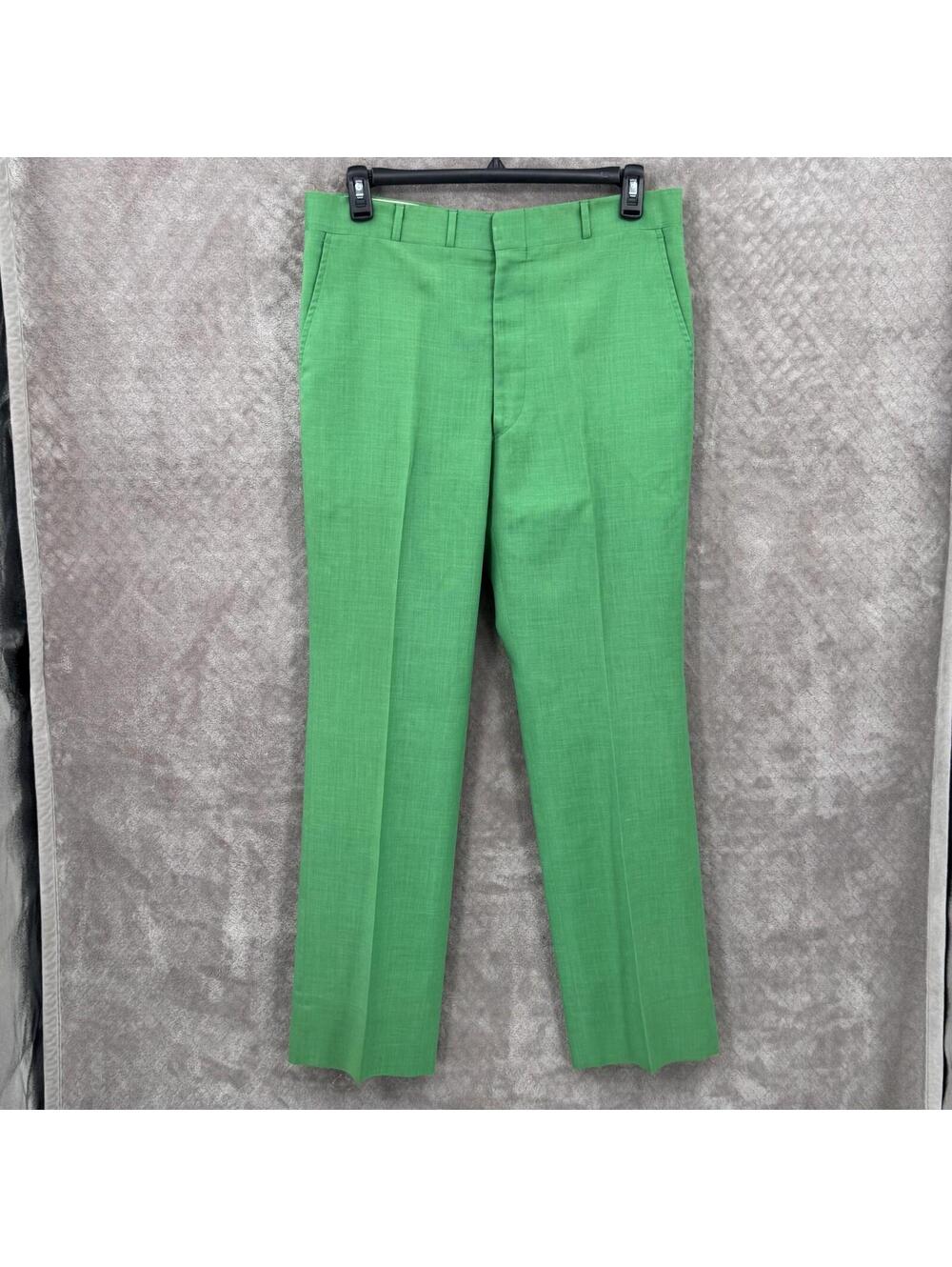 VTG Corbin Dress Pants Mens 37x32 Green Montego Linen Classic Fit Straight Leg